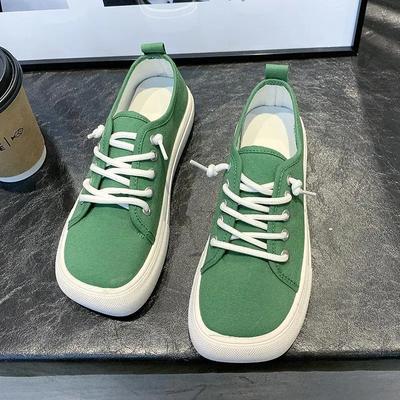 Туфли на платформе из парусины для женщин, новые кроссовки с квадратным носком и шнурками в корейском стиле, клетчатые с леопардовым принтом, однослойные студенческие туфли