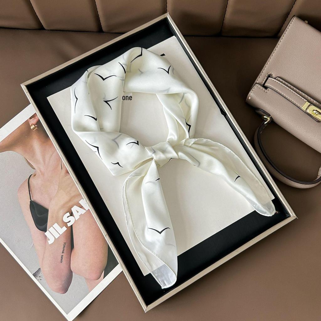 70cm Birch Forest Silk-Blend Scarf: Women's Spring/Summer Oil Painting Style Square Scarf