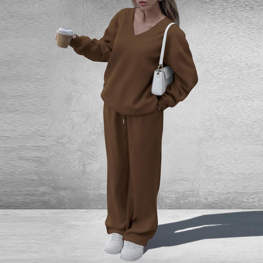Женский модный повседневный костюм из двух предметов с длинным рукавом, свободные брюки клеш и спортивный комплект