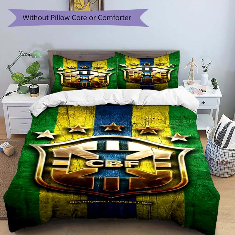 Brazilian Football Crest Printed Pattern Duvet Cover Set – includes 1 duvet cover and 2 matching pillowcases Bedroom decor Christmas gifts