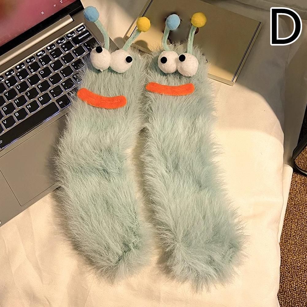 1 Pair Funny Ugly Cute Socks With Big Eyes Autumn Winter Plush Floor Socks Couple Sleep Sock Fuzzy Socks Christmas Gifts