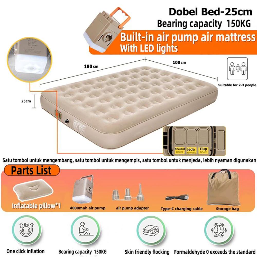 Надувной матрас для улицы, портативный очень большой надувной матрас с электрическим воздушным насосом, портативный утолщенный напольный надувной матрас