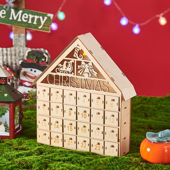 Деревянный рождественский адвент-календарь с 24 пустыми ящиками для хранения в форме дома, рождественский календарь обратного отсчета, домашний декор