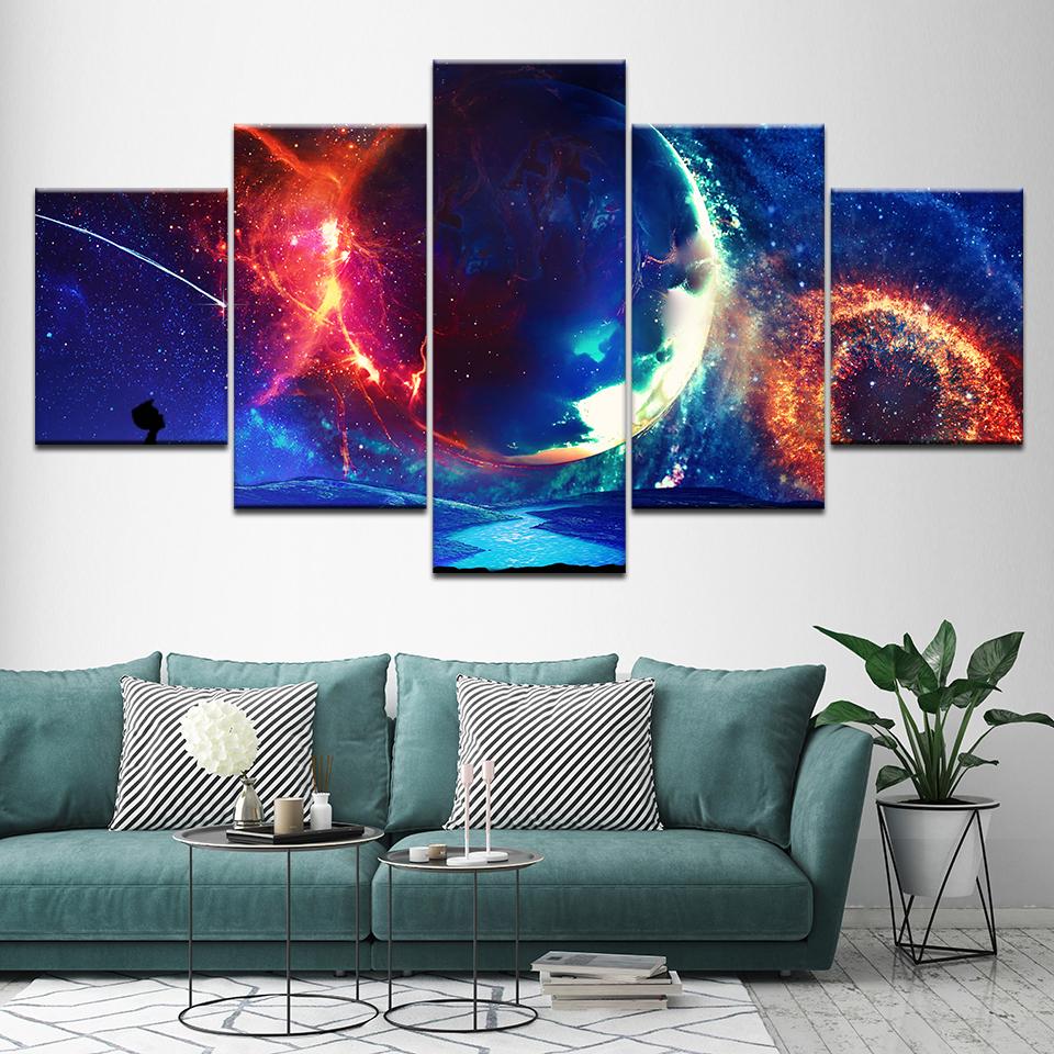 Canvas Painting The space earth blue sky 5 Pieces Wall Art Painting Modular Wallpapers Poster Print for living room Home Decor