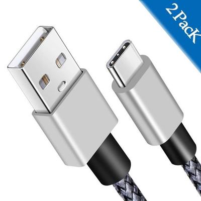 Кабель USB Type-C, серый, (2М 2М), длинный плетеный нейлоновый кабель Кабель зарядки USB типа A на C для Samsung Galaxy S8 Plus, Ga