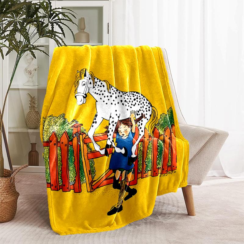 1pc Blanket Pippi Longstocking Print Design, Lightweight Blanket for Sofa, Bed- Soft &Warm, Gift for All Seasons like Christmas, Halloween