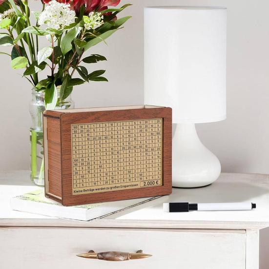 Wooden Money Saving Box Piggy Bank with Customizable Savings Goals Sticker Money Saver for Kids Adults