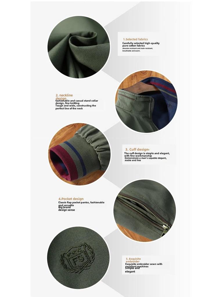 Мужская двухсторонняя хлопковая куртка на весну и осень - воротник-стойка, повседневный стиль