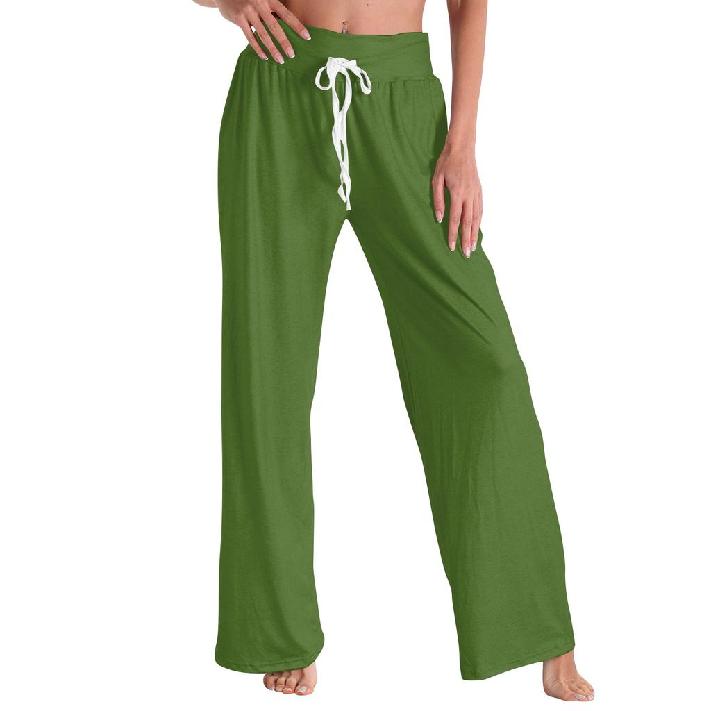 Women's Fashion Casual Comfortable Pajama Pants Solid Color Printed Drawstring Wide Leg Pants Trousers