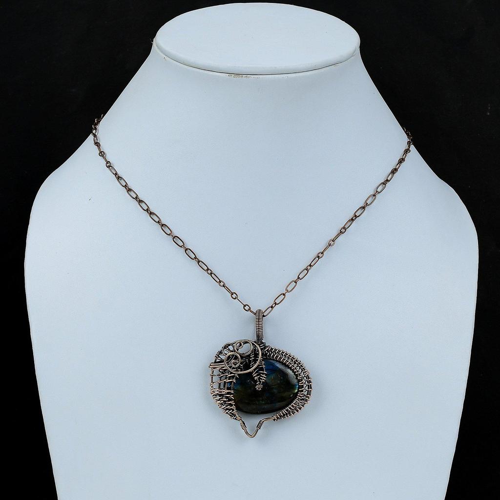 Подвеска из лабрадорита, подвеска из медной проволоки, дизайнерская подвеска из драгоценных камней, подвеска из медной проволоки, ювелирное украшение в подарок жене, подвеска из камня по дате рождения ручной работы