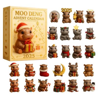 Календарь Адвента Moo Deng 2025 24 дня Обратный отсчет до Рождества с акриловыми украшениями в виде гиппопотамов Сюрпризы для детей и взрослых