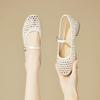 Fashion Vintage Single Shoes Women Summer New Round Toe Shallow Mouth Cutout Breathable Rhinestone Mary Jane Women's Shoes