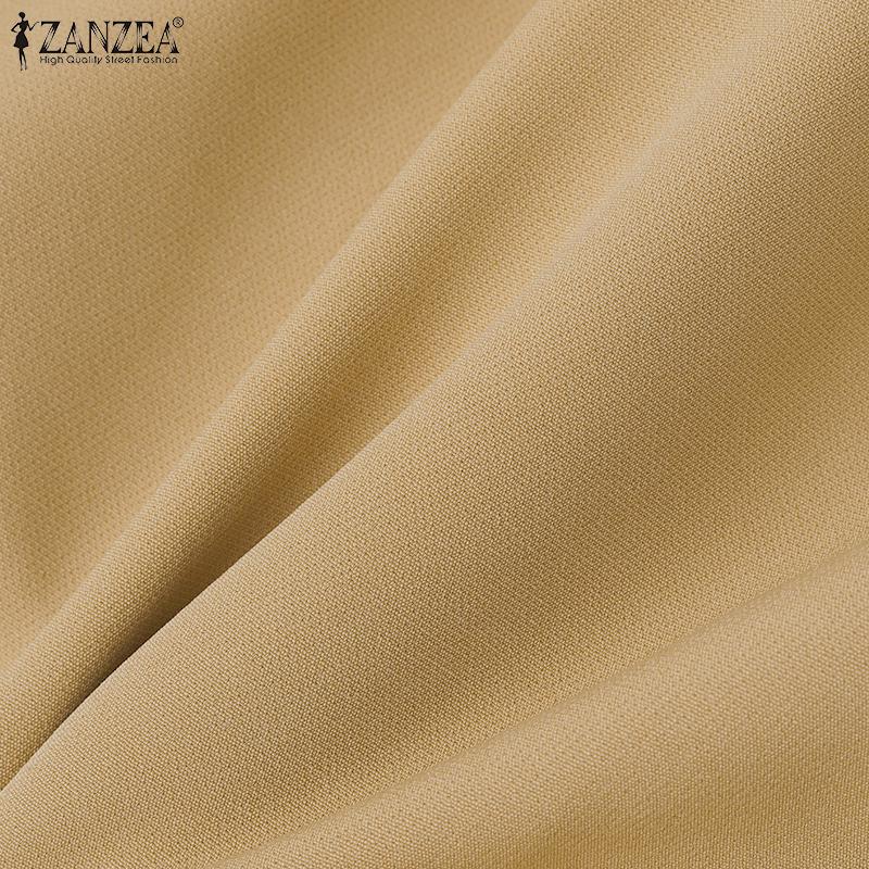 ZANZEA Женские элегантные платья с круглым вырезом и коротким рукавом