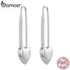 925 Sterling Silver Heart-Shaped Button Pin Ear Buckles Platinum Plated Zircon Hoop Earrings for Women Trendy Jewelry