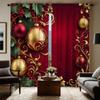 2pcs HD Christmas Drop Ball Holly Berry Decorative Curtain Red Green Tie Digital Printed Curtain Home Decoration Style Decora
