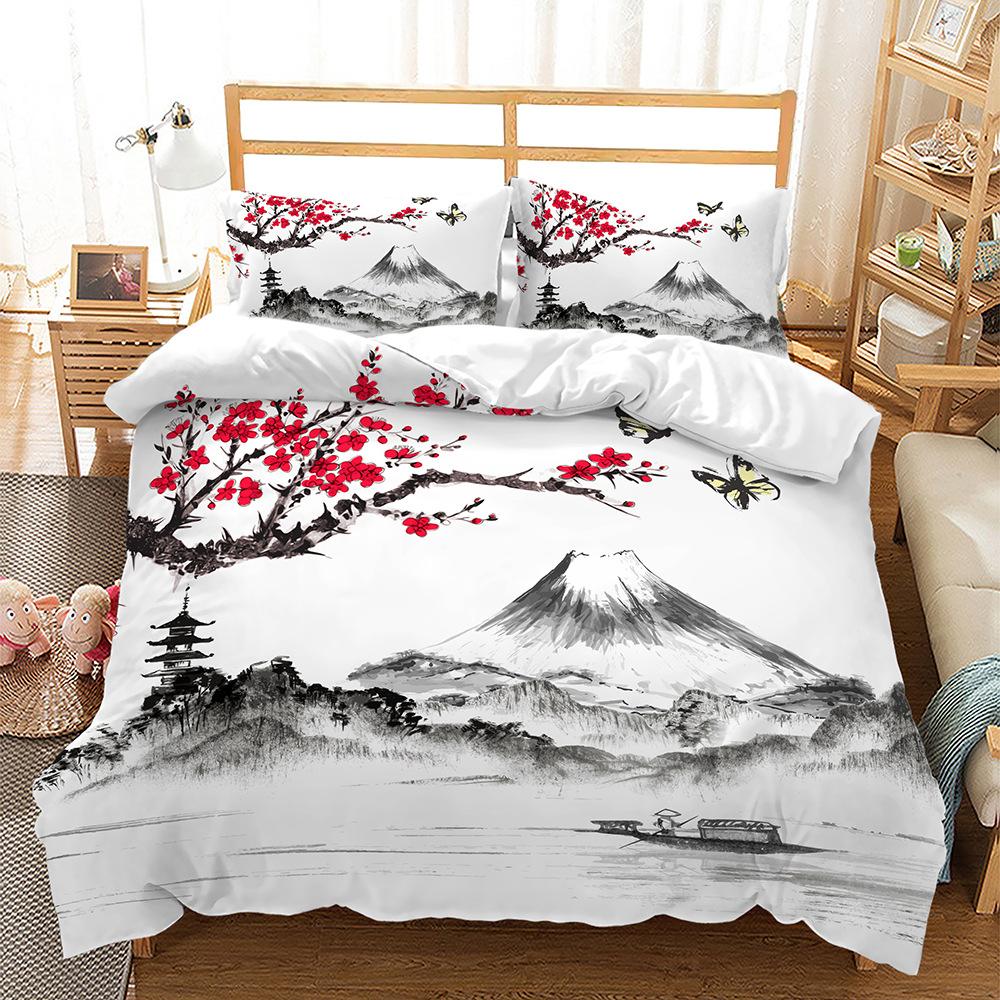 3D Landscape Pattern Quilt and Pillowcase 2/3 Pieces of Ink Painting Style Bedding AU180 * 210 Soft Home Decoration for Women's Rooms