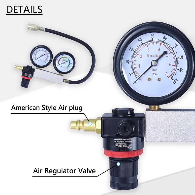 Dual Gauges Cylinder Leak Down Tester Engine Compression Tester Kit Car Cylinder Engine Compression Detector Tool Box