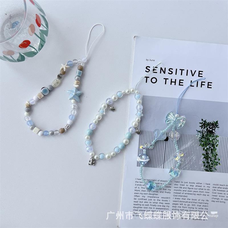 Ремешок для телефона ручной работы с синими бусинами в виде звезды из морской соли