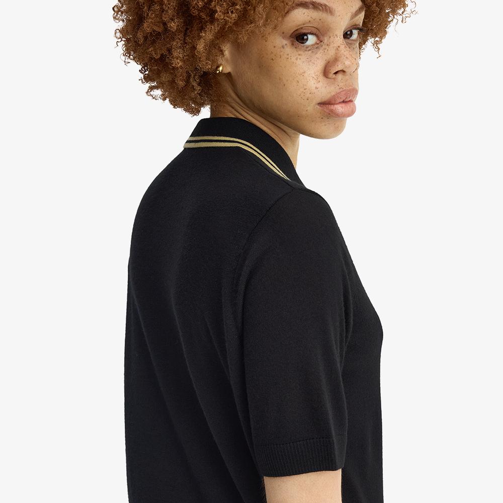 Fred Perry [Женская] Вязаная рубашка с воротником и манжетами - Черный/Шампанское Afpf2612125-90A