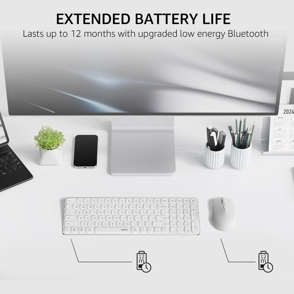 Беспроводной набор клавиатуры и мыши RAPOO 9360M, Серия Blade E9310M Ультратонкая 99-клавишная клавиатура и бесшумная мышь M300G, Поддерживает четыре устройства