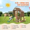 SucceBuy Wooden Swing Set 9/10 IN 1 Outdoor Playground Sets for Backyards 2 Swings Trapeze Bar 6 FT Slide Large Upper Fort