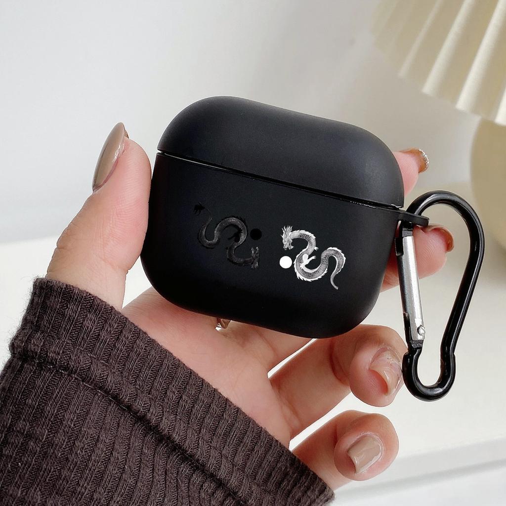 Модный Чехол-Дракон с Крючком для Airpod Pro 3 Pro2 Черный Защитный Чехол Мягкий Силиконовый Чехол для Apple Airpods 2 1 Чехлы для Наушников