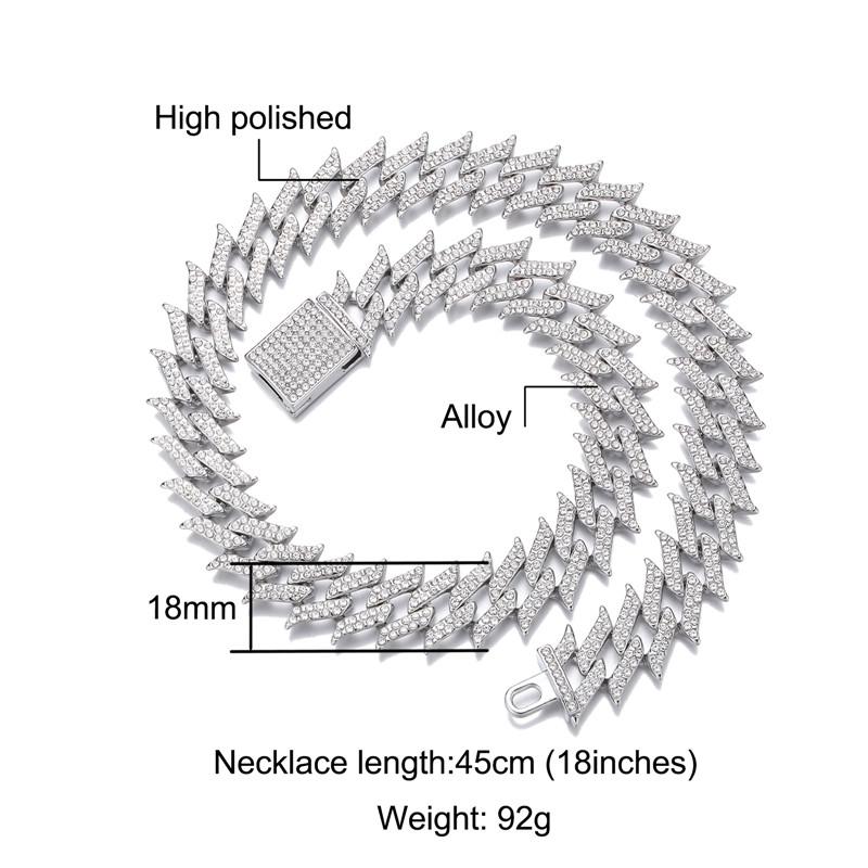 Браслет-цепочка в стиле хип-хоп с кубинскими звеньями и 2 рядами шипов, 15 мм, Aaa +Iced Out, со стразами из сплава, для мужчин и женщин, ювелирные изделия