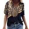 2023 Summer 5XL Women's T-Shirt Vintage Casual Black Fashion V Neck Pullover Short Sleeve Printed Loose Daily Tops Design Clothe