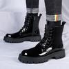 Fashion British Style Mens Boots Black Luxury Fashion Shoes Party Nightclub Patent Leather Boot Cowboy Platform High Motorcycle Botas