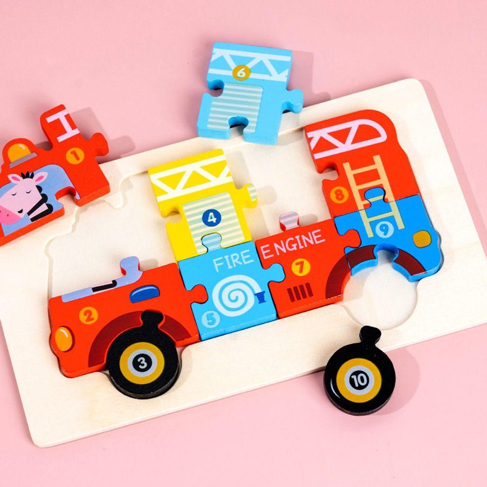 Rocket Ambulance Early Education Toy Kids Wooden Puzzle Toy Vehicle Jigsaw Intelligence Game Puzzle