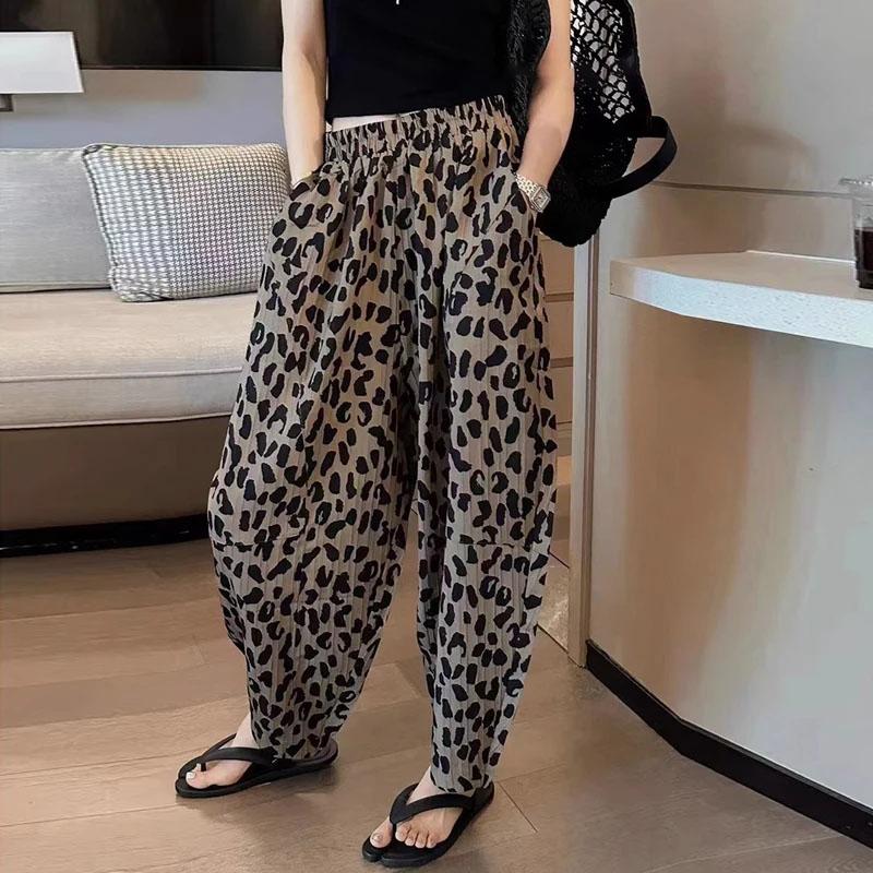 Брюки летние женские большие размеры свободные пижамные брюки леопардовые универсальные повседневные брюки с высокой талией