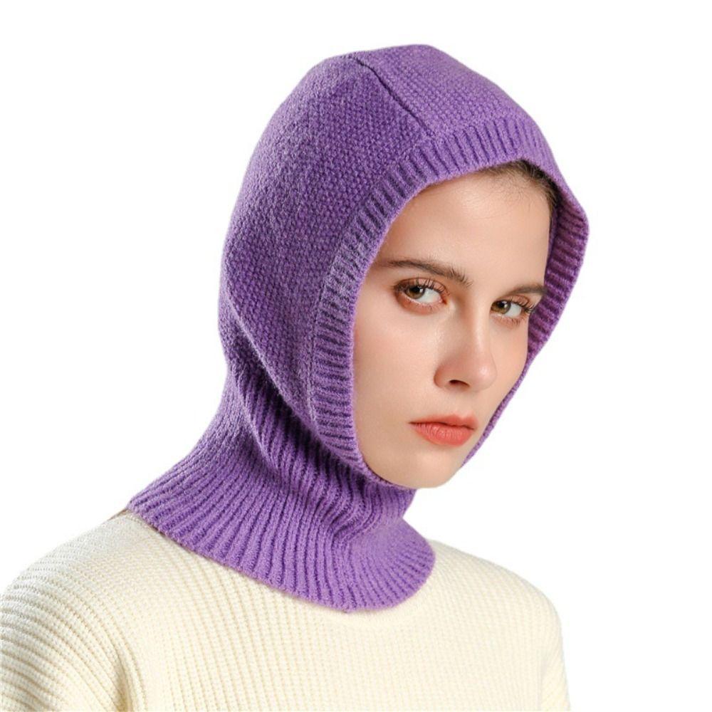Solid Color Balaclava Hat Windproof Neck Collar Beanies Cap Fashion Knitted Hooded Cap Girl