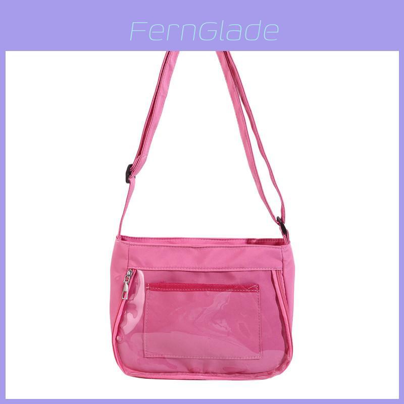 Nylon Square Shoulder Bag With Transparent Compartment For Daily Casual Use