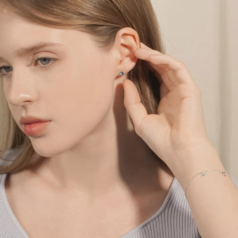 JEWNEL Silver925 Dolphin and Blue Cubic Ball Chain Bracelet (2 colors)