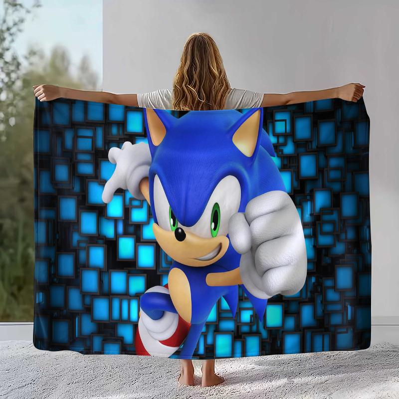 Ретро Мультяшное Игровое Фланелевое Одеяло S-Sonic, Ультра Мягкое Теплое Плюшевое Покрывало для Дома, Спальни, Кровати, Дивана, Походного Пикника, Подарок