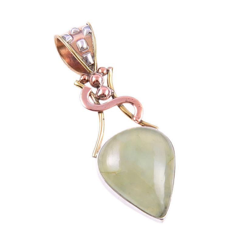 Natural Aquamarine Gemstone 925 Solid Sterling Silver TwoTone Pendant 1.75" H1J77