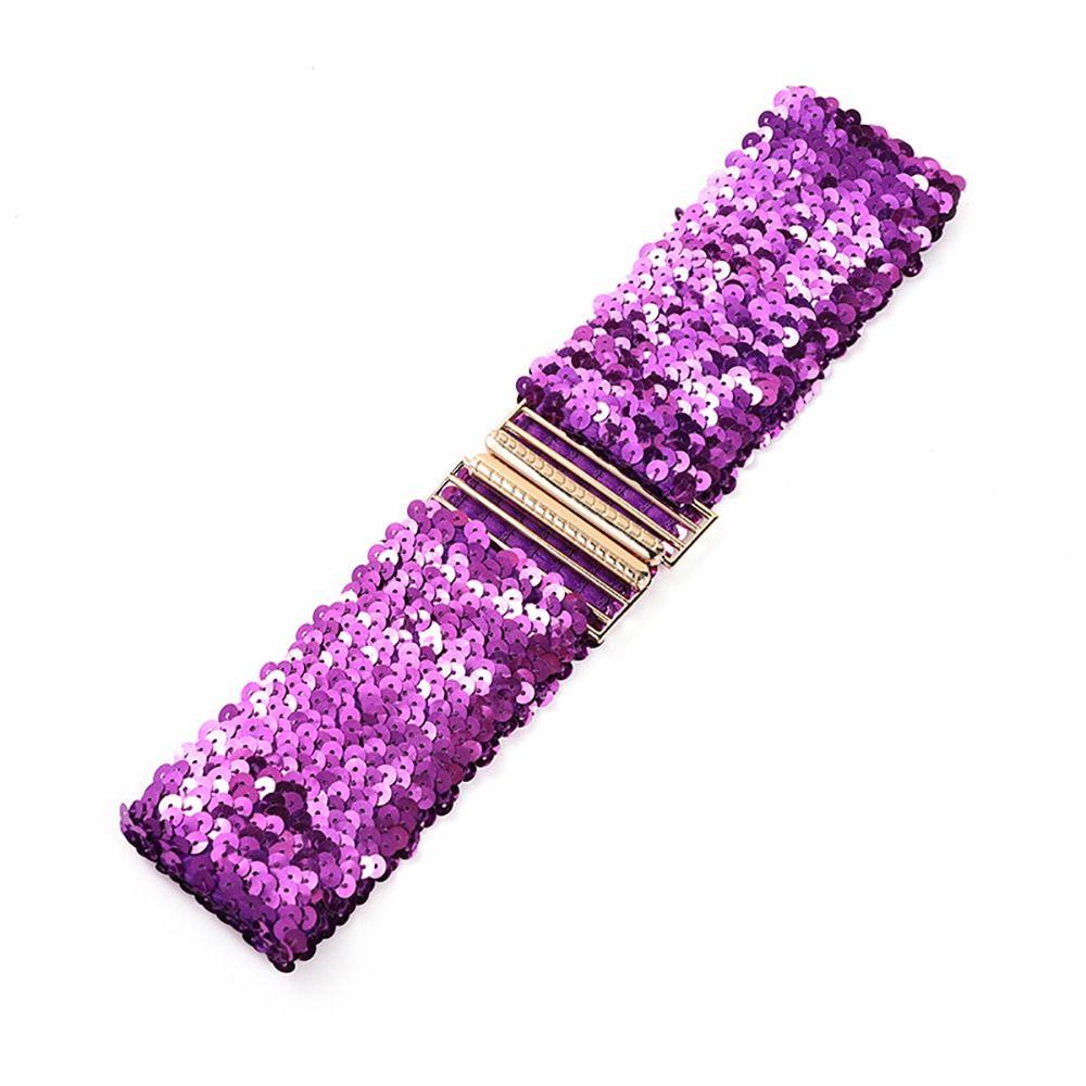 Eye Catching Shinny Waistband Gold Buckle Disc Belts Special Design Sequin Stretch Belt Women Girl