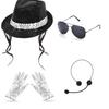 Rhinestone Gloves Costume Accessories Set Sequin Fedora Hat Halloween Costume  80s Theme Party