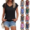 Женская летняя модная однотонная футболка с v-образным вырезом и коротким рукавом, повседневный топ
