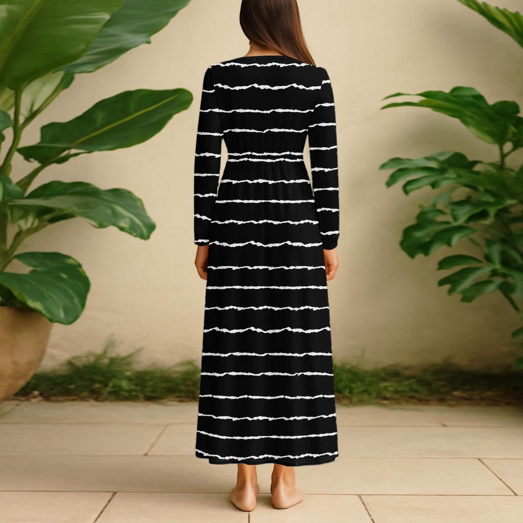 Платье для женщин длинное бохо пляжное платье элегантное макси-платье V-образный вырез длинный рукав платье с карманами