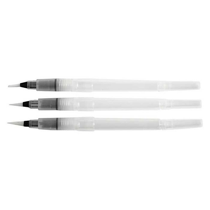 Set de pinceaux pour aquarelle - Mixte - 3 pcs - Poils en nylon - Manche creux - Réserve d'eau