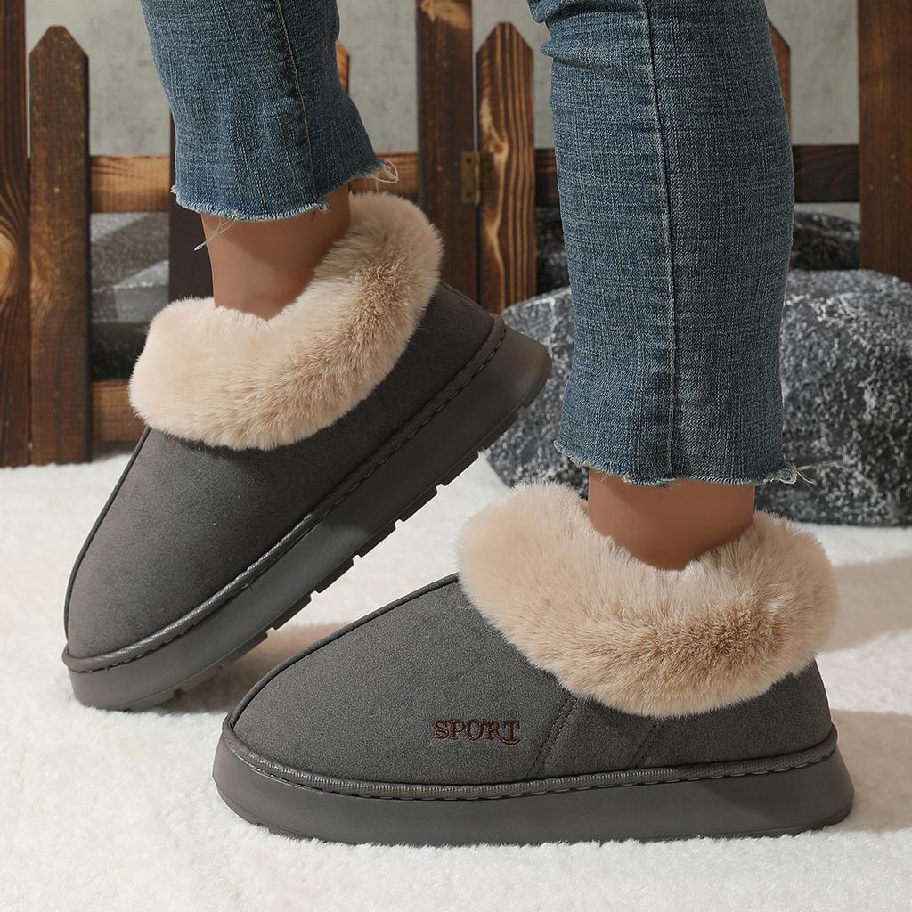 Anti-slip Thick Plush Snow Boots Women Faux Suede Platform Fur Winter Boots Woman Slip On Warm Cotton Padded Shoes Female 45