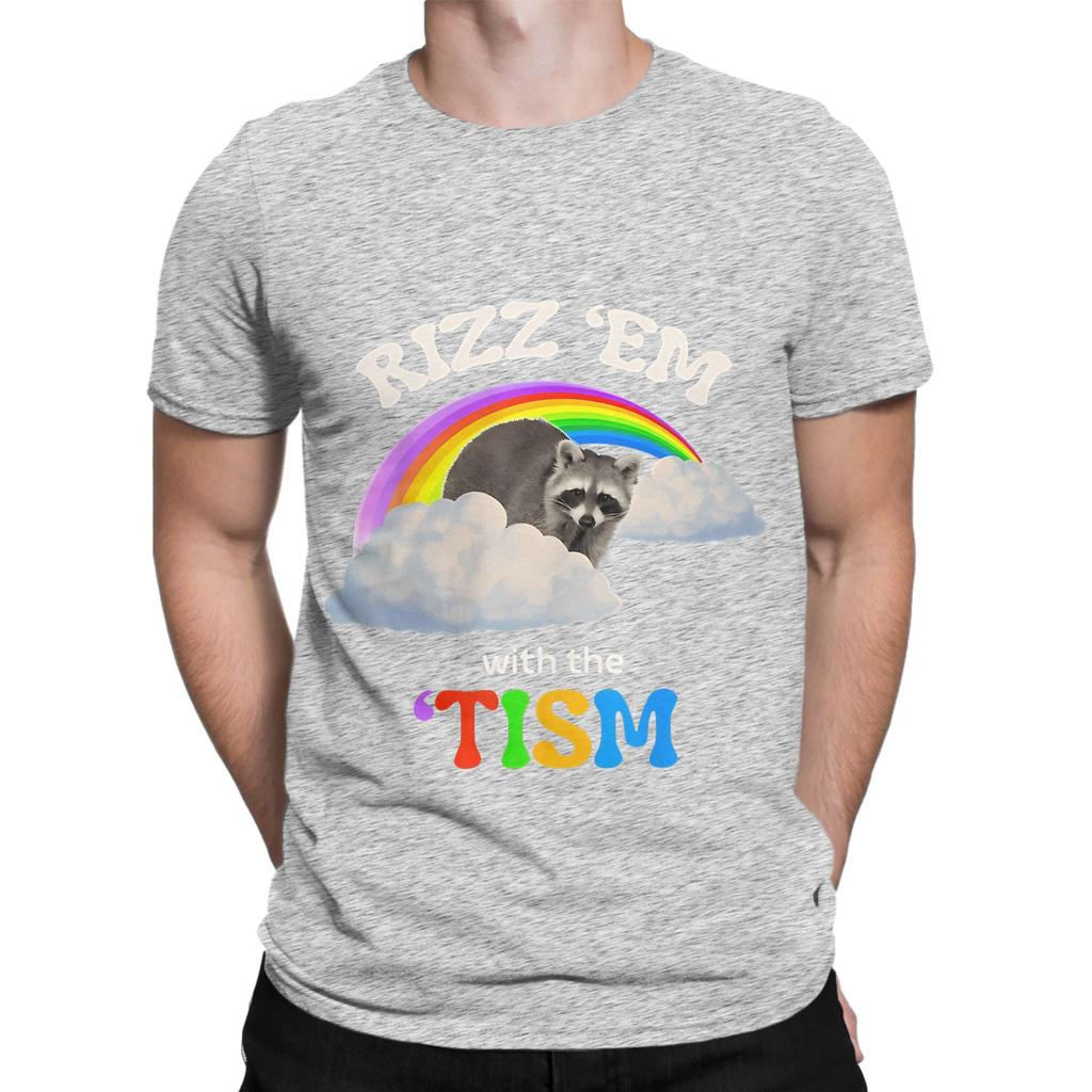 Funny Rizz Em With The Tism Meme Racoon Novelty Graphic 100 Cotton Tshirt Aautism Racoon Tees Tops For Unisex