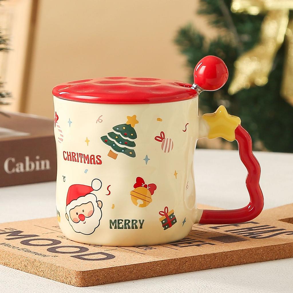 Creative High Value Ceramic Cup Christmas Mug Household Cup Holiday Gift Souvenir with Cover Spoon Water Cup Gift