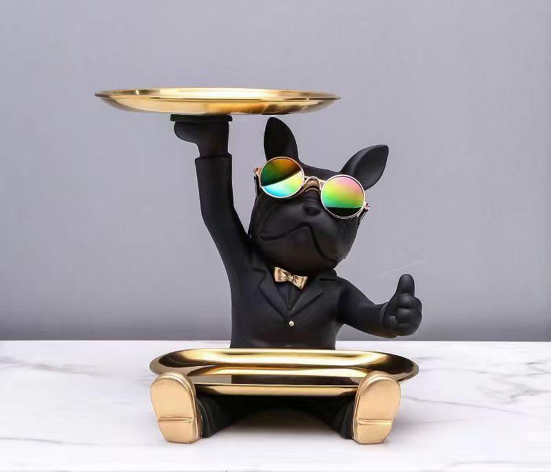 Resin French Bulldog Tray Statue Cool Bulldog Storage Decor Key Bowl Dog statue For Modern Home Decor Office Desk Decor Gifts