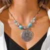 Retro Bohemian Natural Turquoise Hollow Out Carved Pendant Women's Daily Leisure Vacation Necklace Festival Gift Jewelry