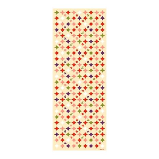 Hamamonyo Tenugui Towel - Auspicious Patterns: Diamond, Daruma, Chidori, Sea Bream - 100% Cotton