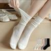 Female Summer Thin Vertical Bar Hollow Solid Color In The Tall Tube Pile Pile Cotton Socks