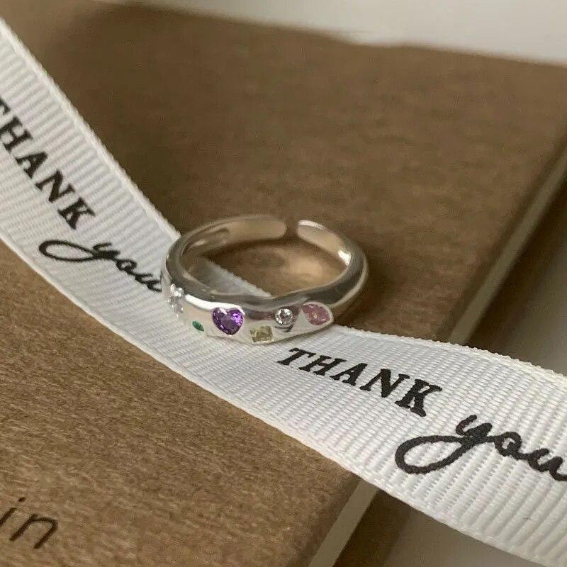 Kpop красочные циркониевые кольца со звездами для женщин, нерегулярное металлическое кольцо, ретро указательный палец, эстетические украшения, аксессуары для девочек в стиле хип-хоп