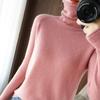 Women's Autumn Winter High Neck Long Sleeve Knit Sweater with Pile Collar Solid Color Loose Slim-Fit Base Layer